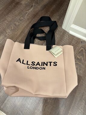 NWT- All Saints Pink Tote with Black Logo and Straps